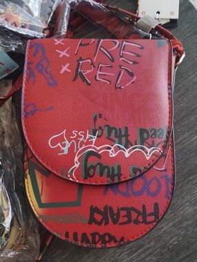 Red Graffiti Crossbody Purse with Adjustable Strap